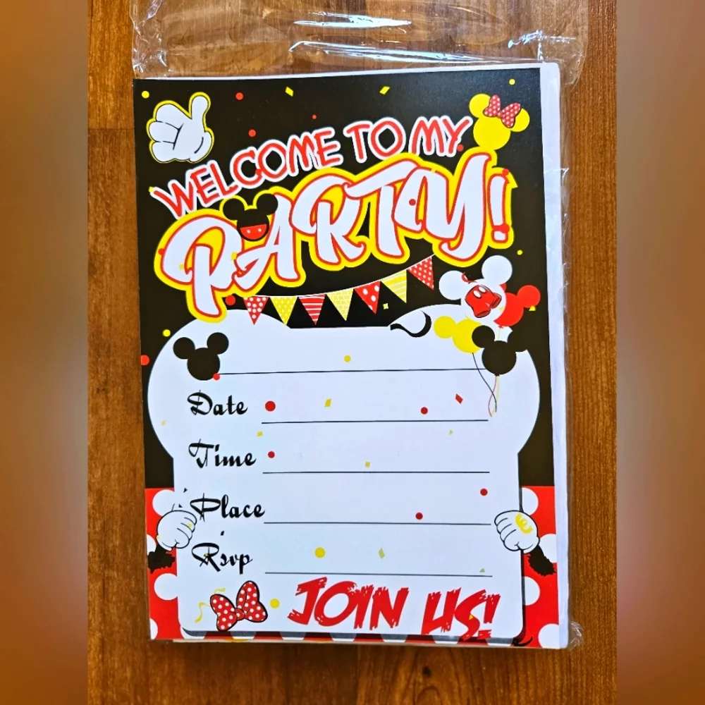 New! Mickey Mouse Party Invitations 24 Count - Black, Red, Yellow